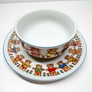 Vintage 70s 1979 Enesco Lucy Ring Teddy Bear Bowl and Plate